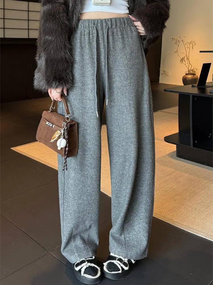 ey Fce اصطف السراويل واسعة الساق المرأة عارضة مستقيم الساق السراويل فضفاضة مريحة عالية الخصر مطاطا Waisand