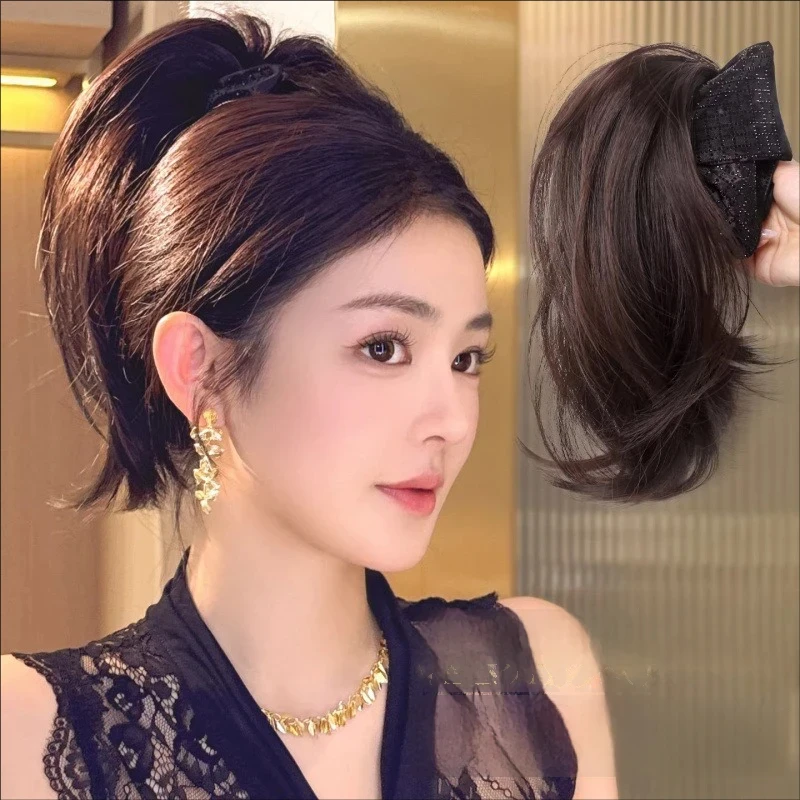 Short Synthetic Ponytail Hair Extension with Fully Diamond Shell Shaped Claw Clip For Women High Curly Ponytail Hair Accessories