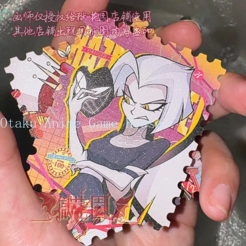 9cm Hazbin Hotel Alastor Adam Lucifer Vox Angel Dust Lute Anime Square Card Stamp Design Paper Card Fan Collection Gift Cosplay view 6