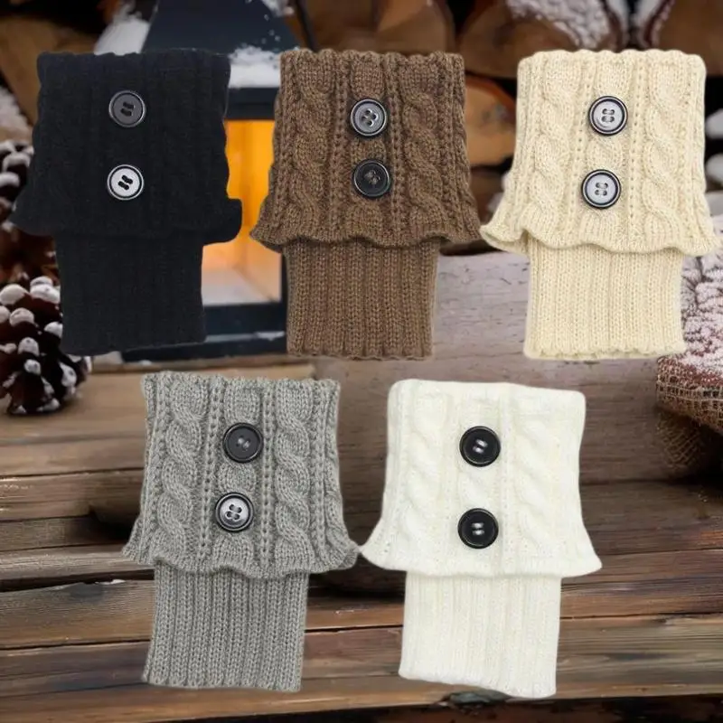 

1 Pairs Autumn Winter Women's Short Rhombus Flip 2 Button Foot Warmer Knitted Fabric Socks Fashion Boot Cover Leg Warmers