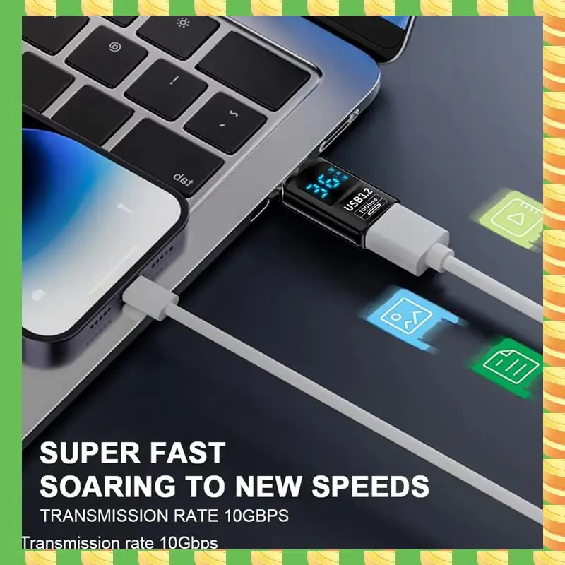 AB53 2PCS Digital LED Display USB 3.2 Adapter 10Gbps 36-60W Power Meter Tester Smart Chip Data Transmission USB C Extension A