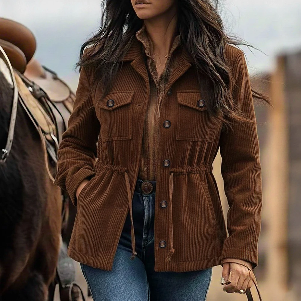 

Women's Casual Style Spring Autumn Jacket Turn-down Collar Fashion Outerwear Top for Ladies No Decoration