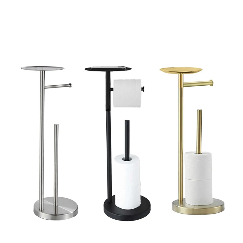 

Stainless steel floor roll paper holder,toilet vertical tissue holder ,Paper storage with storage platform storage shelf