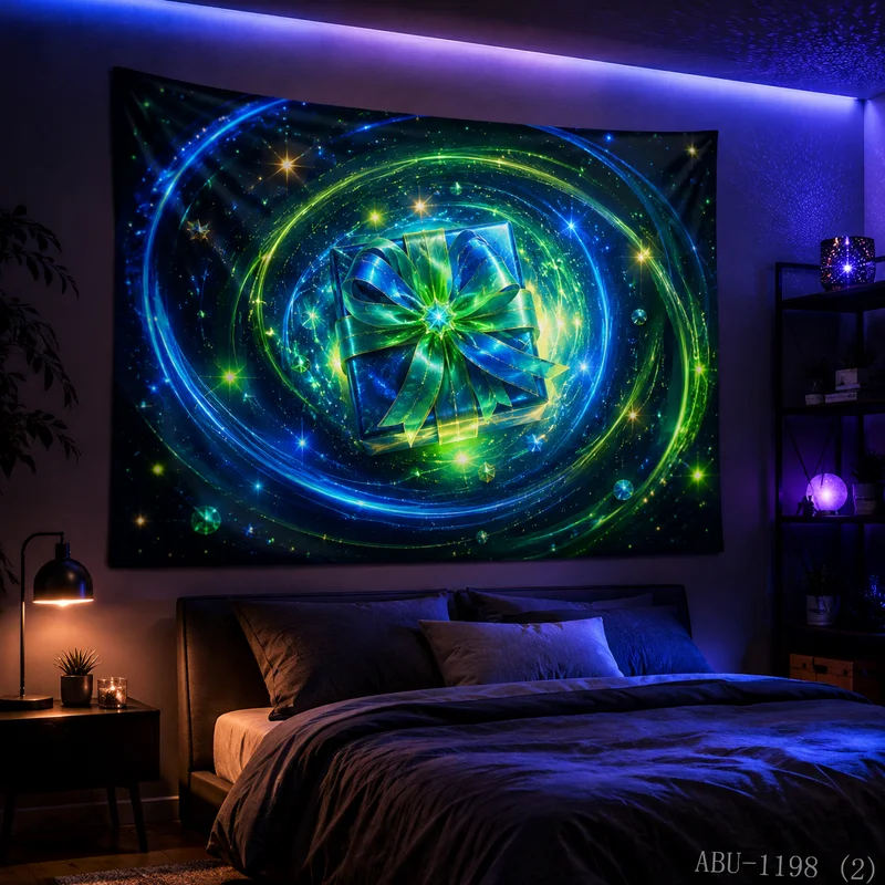 VIKAMA Neon Pink Blue Big Gift Box Star Snowflake Starry Night Present Christmas Tapestry Bedroom Living Room Dorm Home Decor