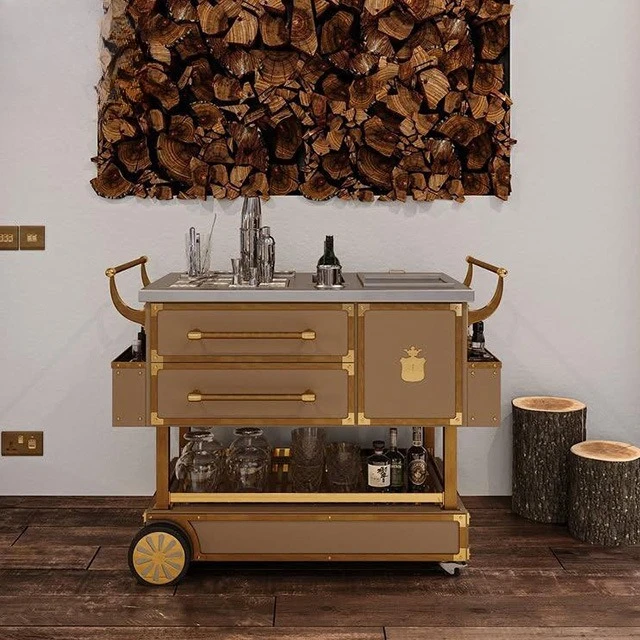 عربة إيطالية فاخرة خفيفة، خزانة مشروبات فيلا KTV طاولة طعام راقية بالدفع اليدوي #2