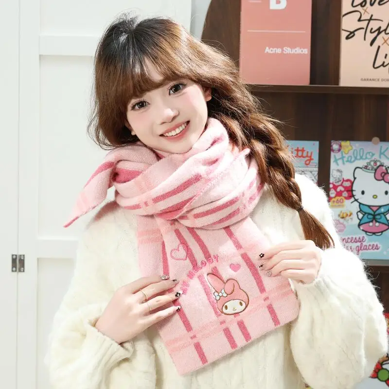 Bufanda Cinnamoroll, bufanda de Hello Kitty, estilo dulce, chica de dibujos animados, estudiante, estilo de invierno al aire libre, bufanda gruesa para mantener el calor a prueba de viento