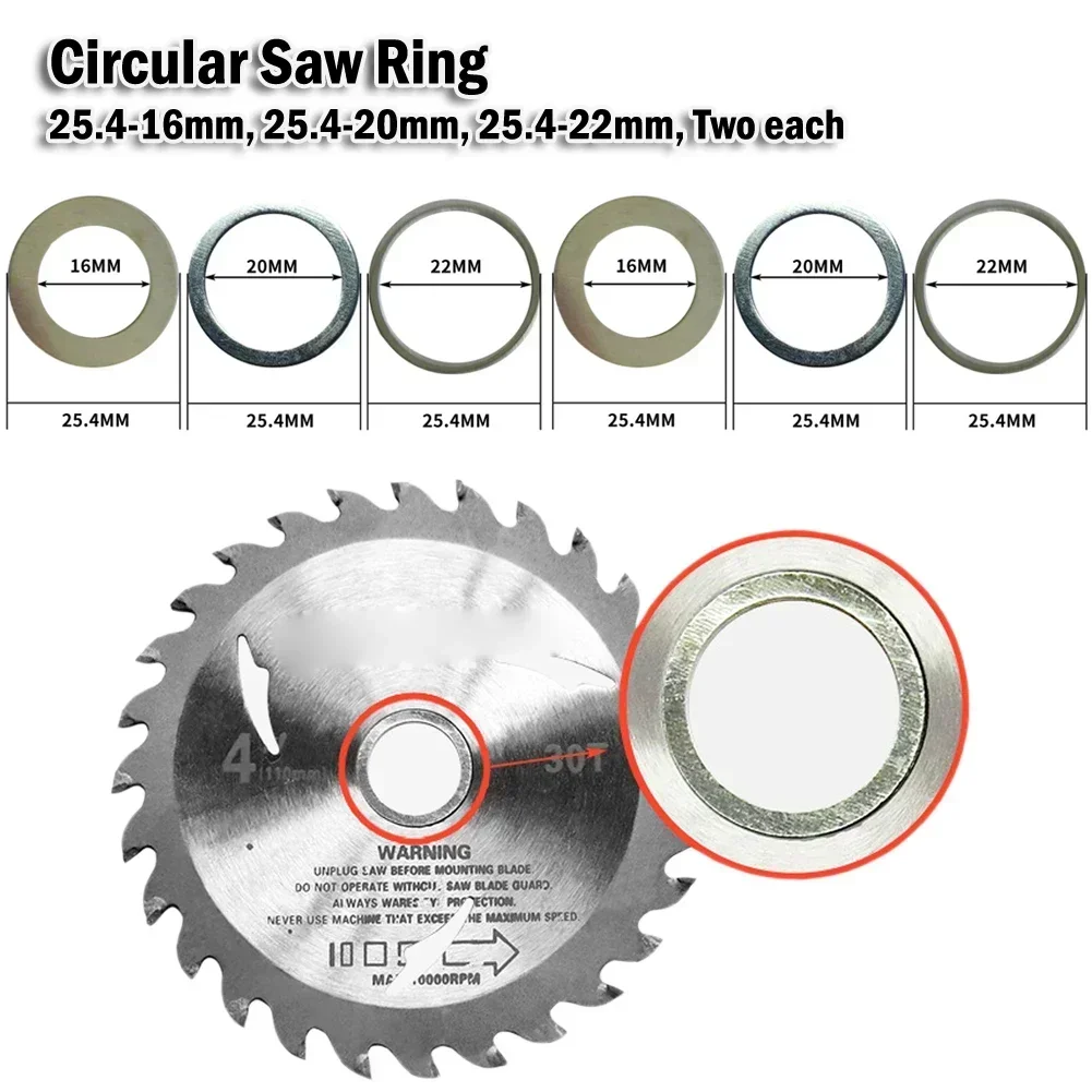 

6Pcs Saw Blade Reducing Ring Washers diameter 25.4mm Conversion Ring Cutting Disc 16/20/22mm Aperture Gasket Inner Hole Ring