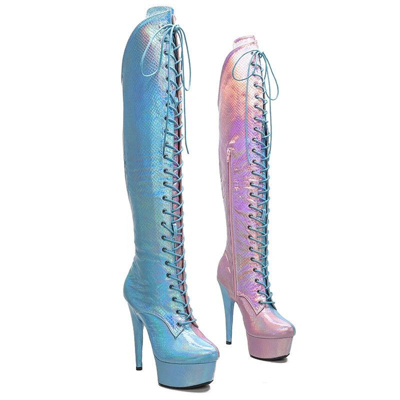 

Leecabe 15CM/6Inches color matching Women New Design Sexy High Heel Dancing Stripper Shoes Platform knee high boot 5B