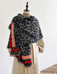 Écharpe Pashmina à Franges en Cachemire pour Femme, Foulard à Deux Faces, Couverture Léopard, Châles Doux, Chaud, Marques de Styliste, Hiver, Nouveau