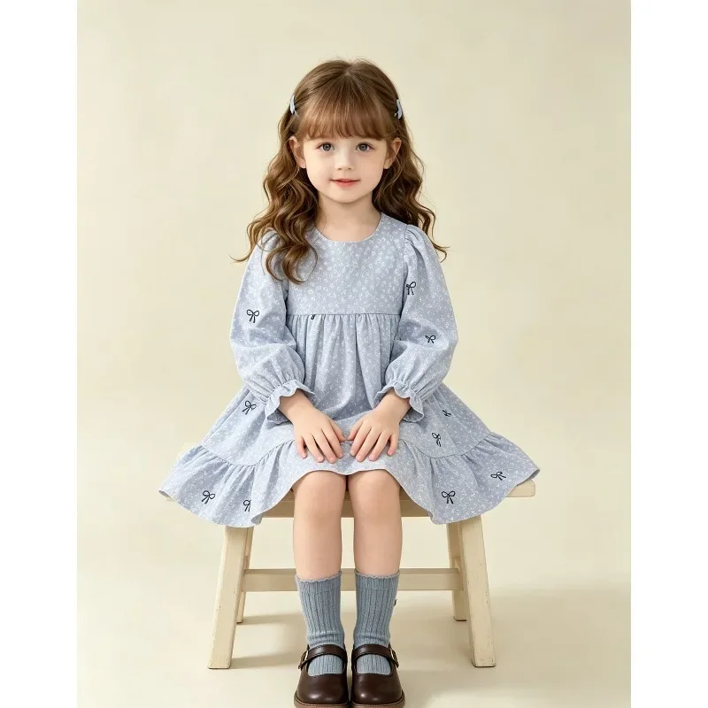Kinder Mädchenkleid RAISE Herbst Schleife Blumendruck Kinder Mädchen Prinzessinnenkleid Rundhals 2-8 Jahre Mädchen Langarmkleid Haarband – Detail 9
