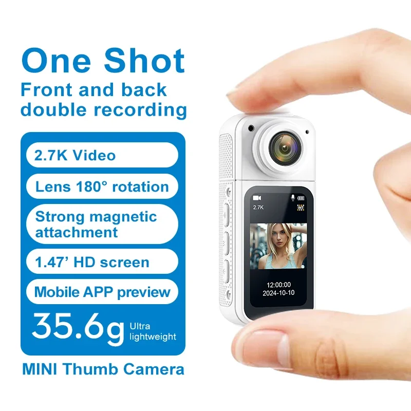 

Thumb Camera 2.7K HD 180° Rotate WIFI Sport DV Cycling Recorder Magnetic attraction Outdoor Action Camera