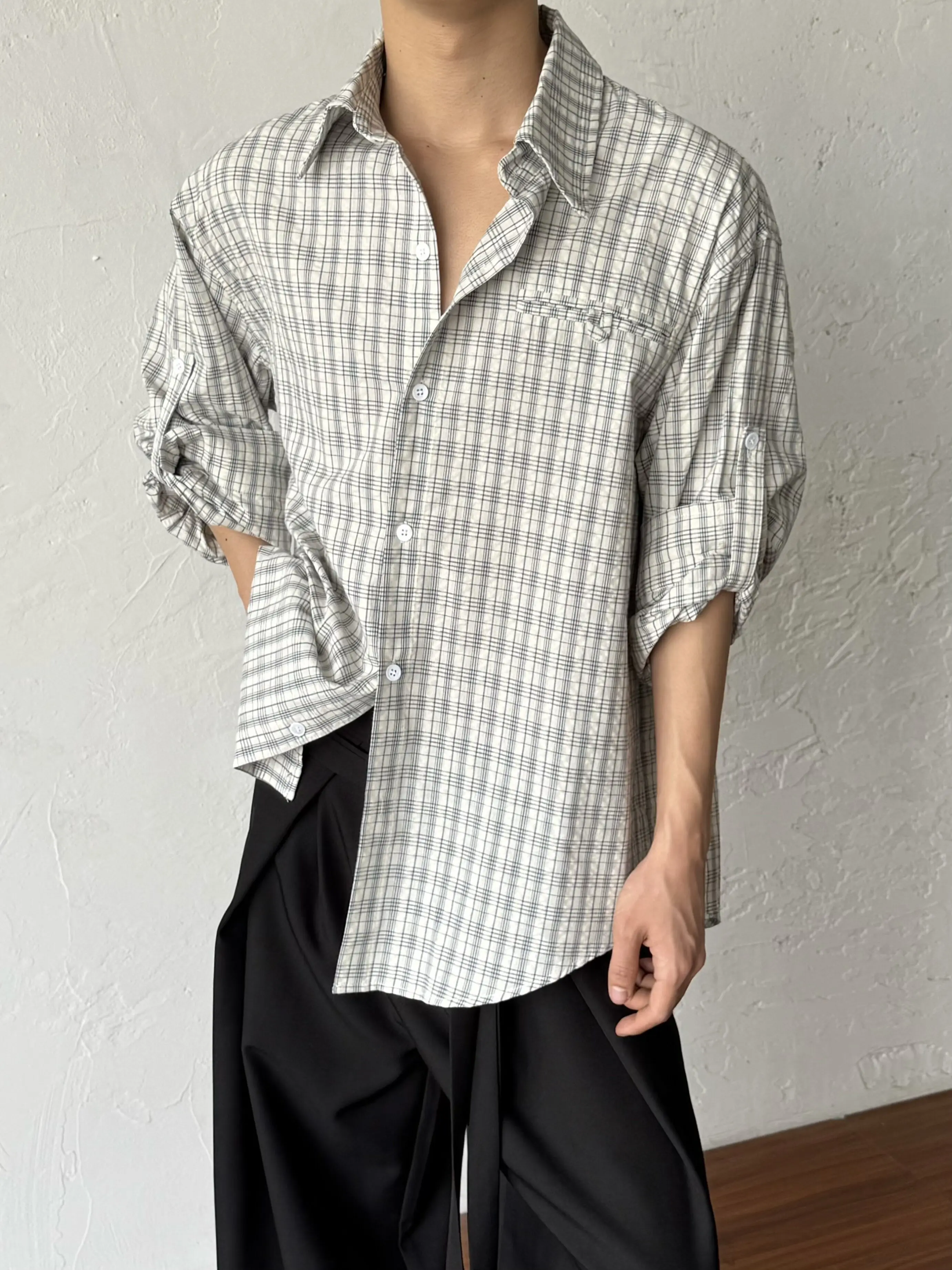 Retro Plaid Long Sleeve Shirt Casual Collar Unisex Polyester Fiber Wear Resistant Spring 2026 Open Cardigan Style Checkered P...