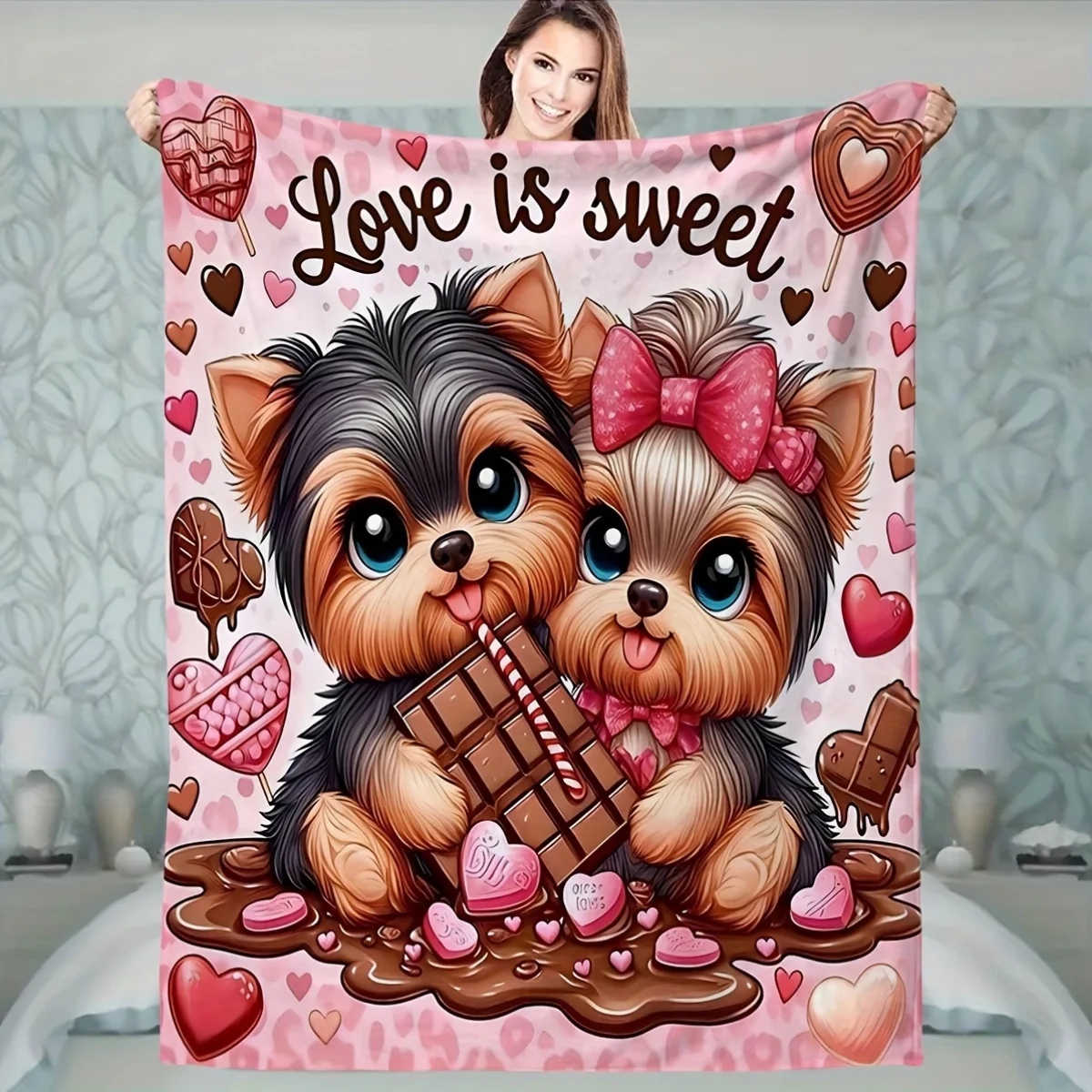 Adorable Yorkshire Terrier Print Fleece Blanket: Soft and Warm, Suitable for Sofa, Bed, Office, Camping, and More - All Seasons