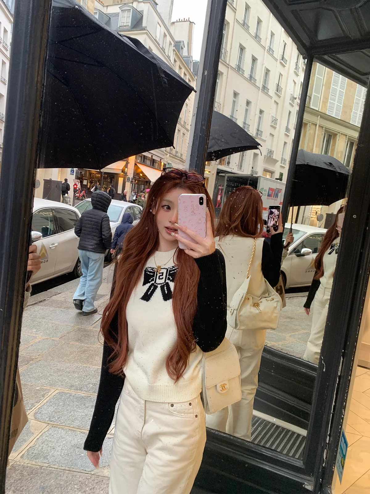 

Белый свитер с контрастным дизайном и вышивкой, двухцветный вязаный джемпер для женщин