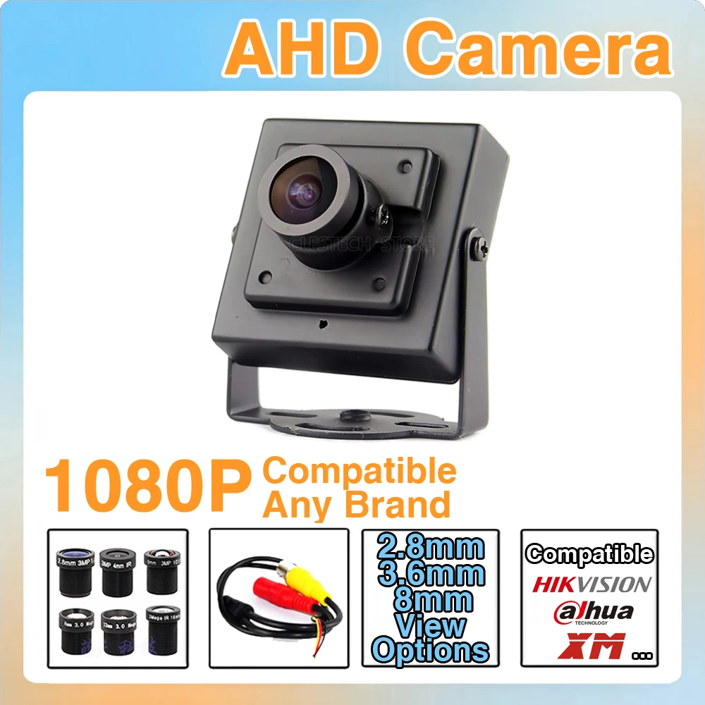 2.8/3.6/6/8/12/16mm LENS 1920*1080P Metal Super Small 32*32mm CCTV AHD Mini Camera 2MP 1MP 32*32mm Home/Car/Doorbell Cam+Bracket