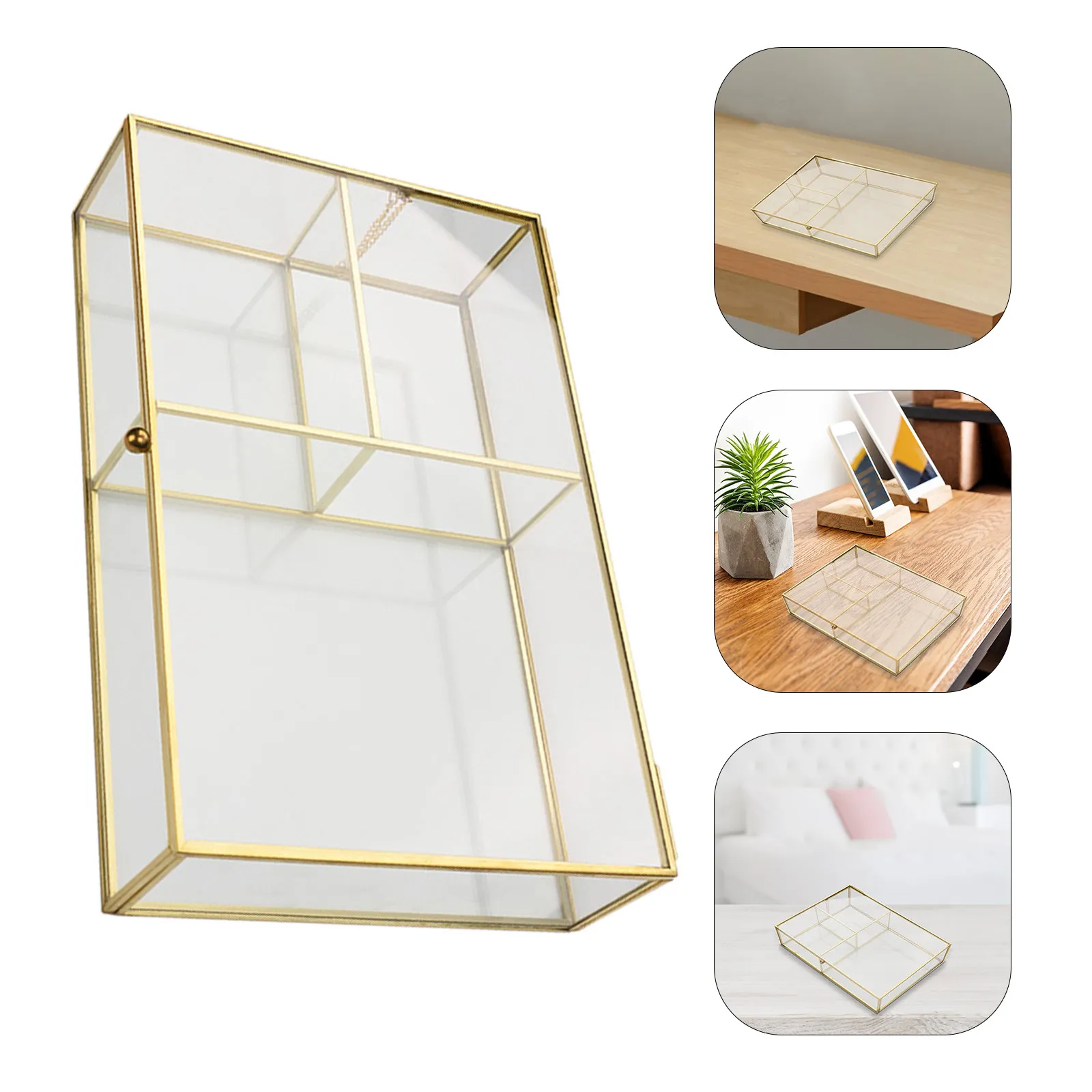 

Стеклянная шкатулка для украшений в винтажном стиле, настольный органайзер для хранения ювелирных изделий и косметики, для ожерелий, серег, браслетов