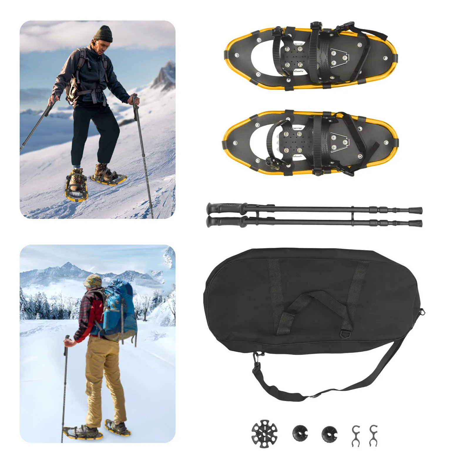 

Skiing Snowshoes, 21 Inch, 66-154lbs Load Capacity, Trekking Poles, Carrying Bag, for Men Women Youth, Gold+ Black