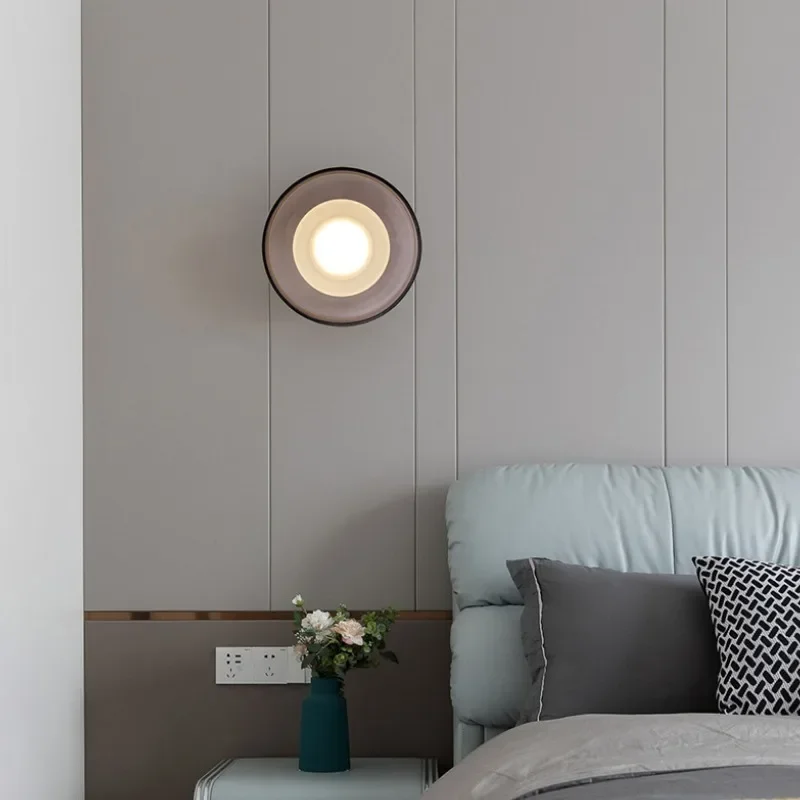 SANDYHA Nordic Circular Wall Lamp Glass Foyer Corridor Light LED Lighting Fixture for Home Decor In Bedroom Living Room Hotel
