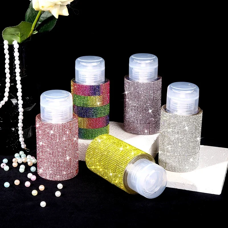200ml Pump Dispenser Bottle Diamond Liquid Alcohol Press Bottle for Nail Polish Remover Refillable Manicure Container Wholesale