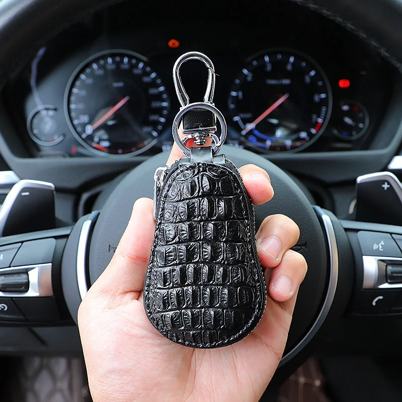 

ZK30 Classic Genuine Leather Car Key Bags Crocodile Pattern Zipper Coin Purse Keychain Holder Wallet Key Case Housekeeper Holder