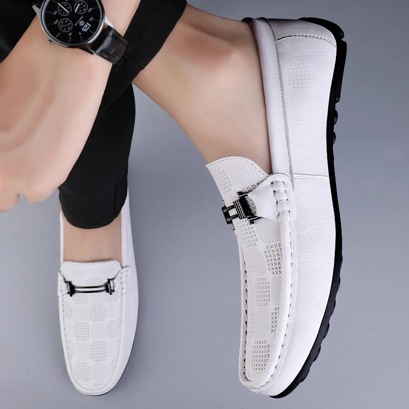 White Loafers High Quality Mens Business Shoes Genuine Leather Man Casual Shoes Luxury Brand Formal Comfy Moccasins Slip on Shoe