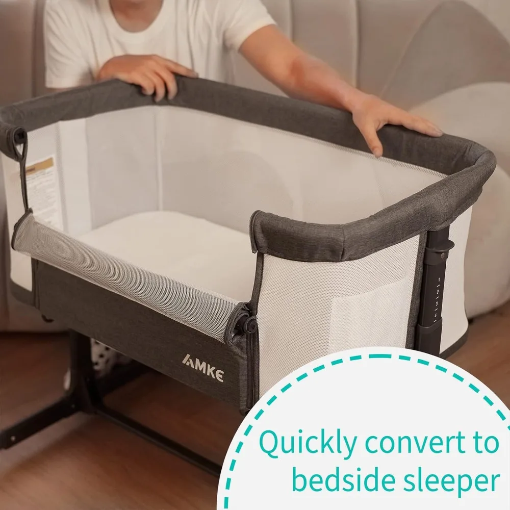 Baby Bassinets All mesh Crib Portable for Safe Co-Sleeping Adjustable Bedside Sleeper Baby Bed