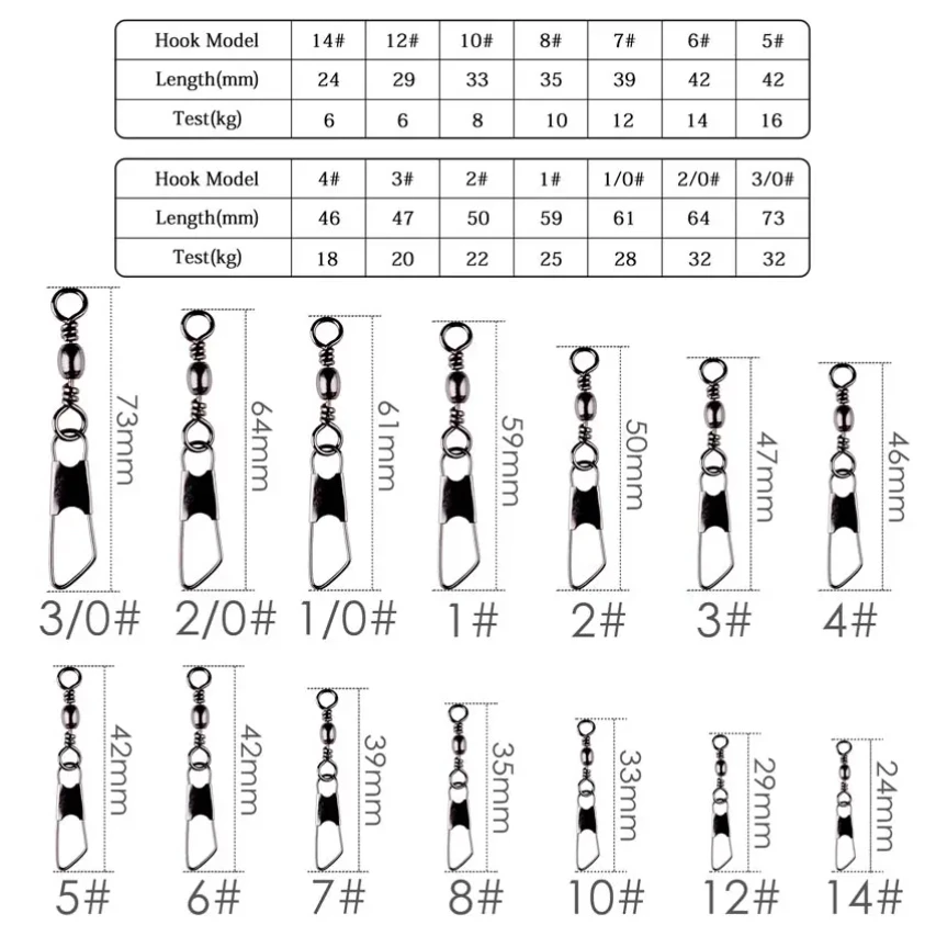 50Pcs/ Box Brass Barrel Fishing Swivel Solid Rings Fishing Pin Line Connector Fishhook with Interlock Snap Swivels Tackle Tool