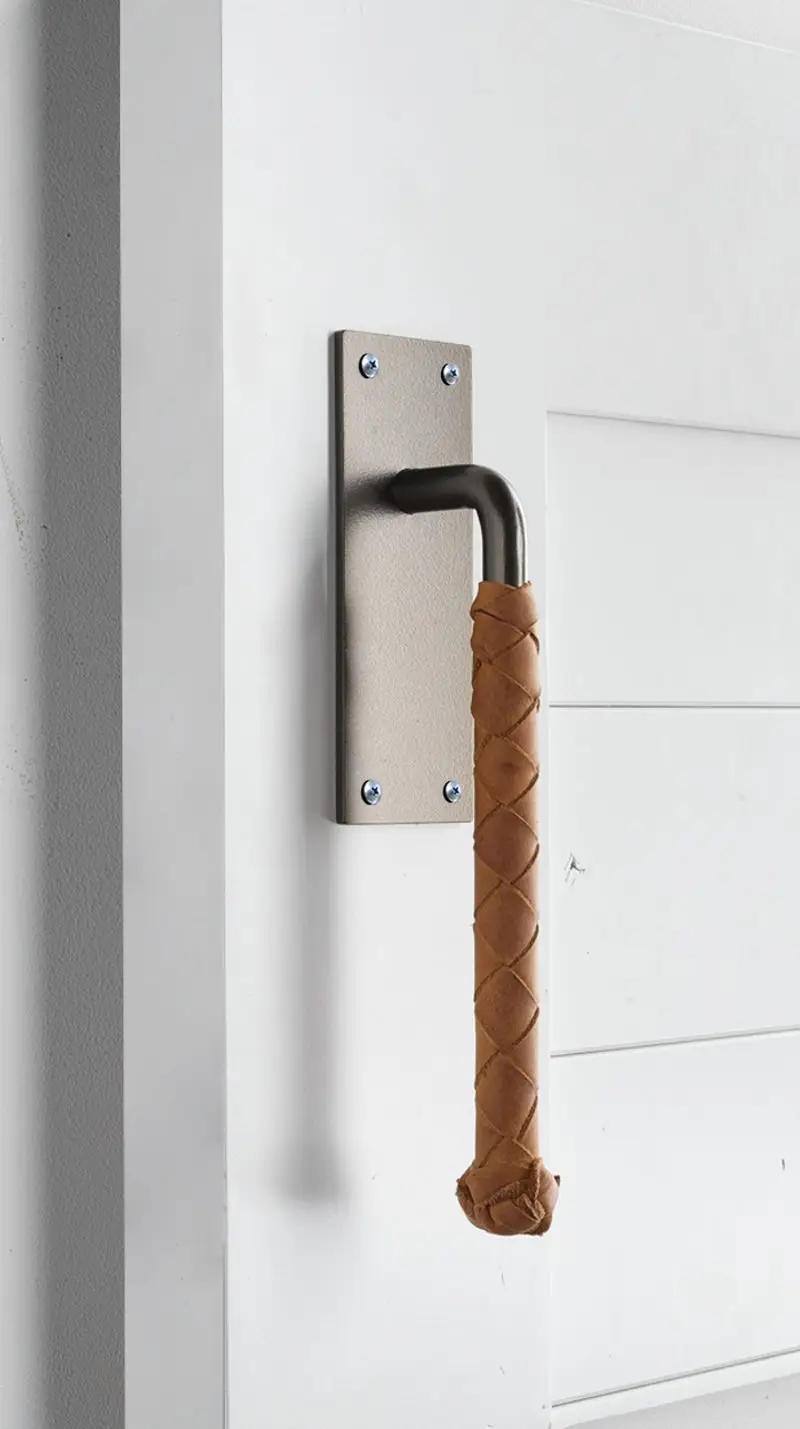 Black Surface Aluminum Alloy Leather Barn Door Handle, Creative Fire‑Proof for Solid Wood Bedroom Sliding Push‑Pull Flat Open