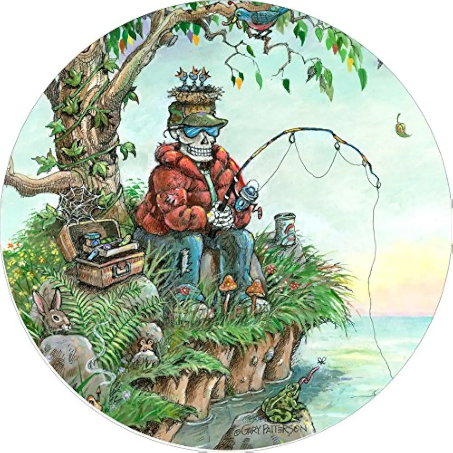 Skeleton Fishing By Water Polyester Thick Spare Tire Cover Durable Vinyl Protector Accessory