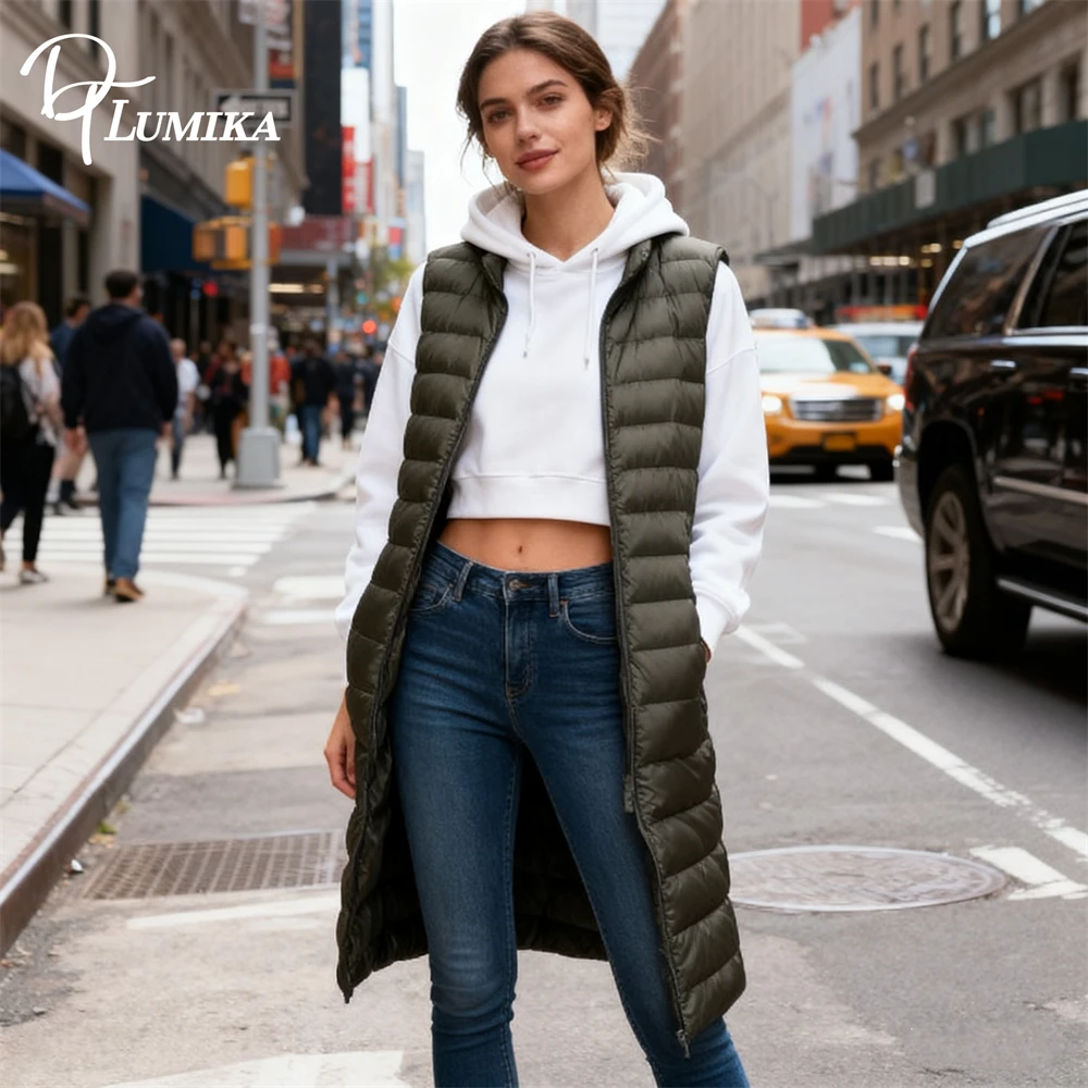 DTLumika 2026 Long Down Vest for Women Sleeveless Autumn Winter Plus Size Warm Down Jacket Solid Color Actual Picture Cheap Vest