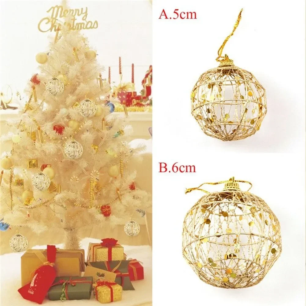 6Pcs Gold Wire Christmas Balls Hanging Ornaments Christmas Decor Home Decor Party Decor For Decorating Christmas Tree