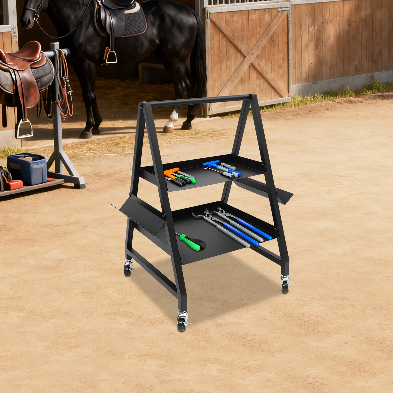 

Garden Table Workstation, 2-Tier Rolling Tool Cart with Locking Wheels, Blacksmith Tool Organizer for Garage Garden Tool Storage