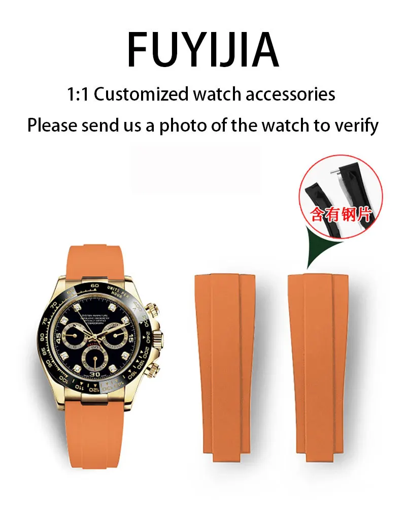 

FUYIJIA Custom Daytona m126 Original Watchbands 20MM*16MMconvex9MM Fluororubber Built In Memory Steel Sheet Strap Folding Buckle