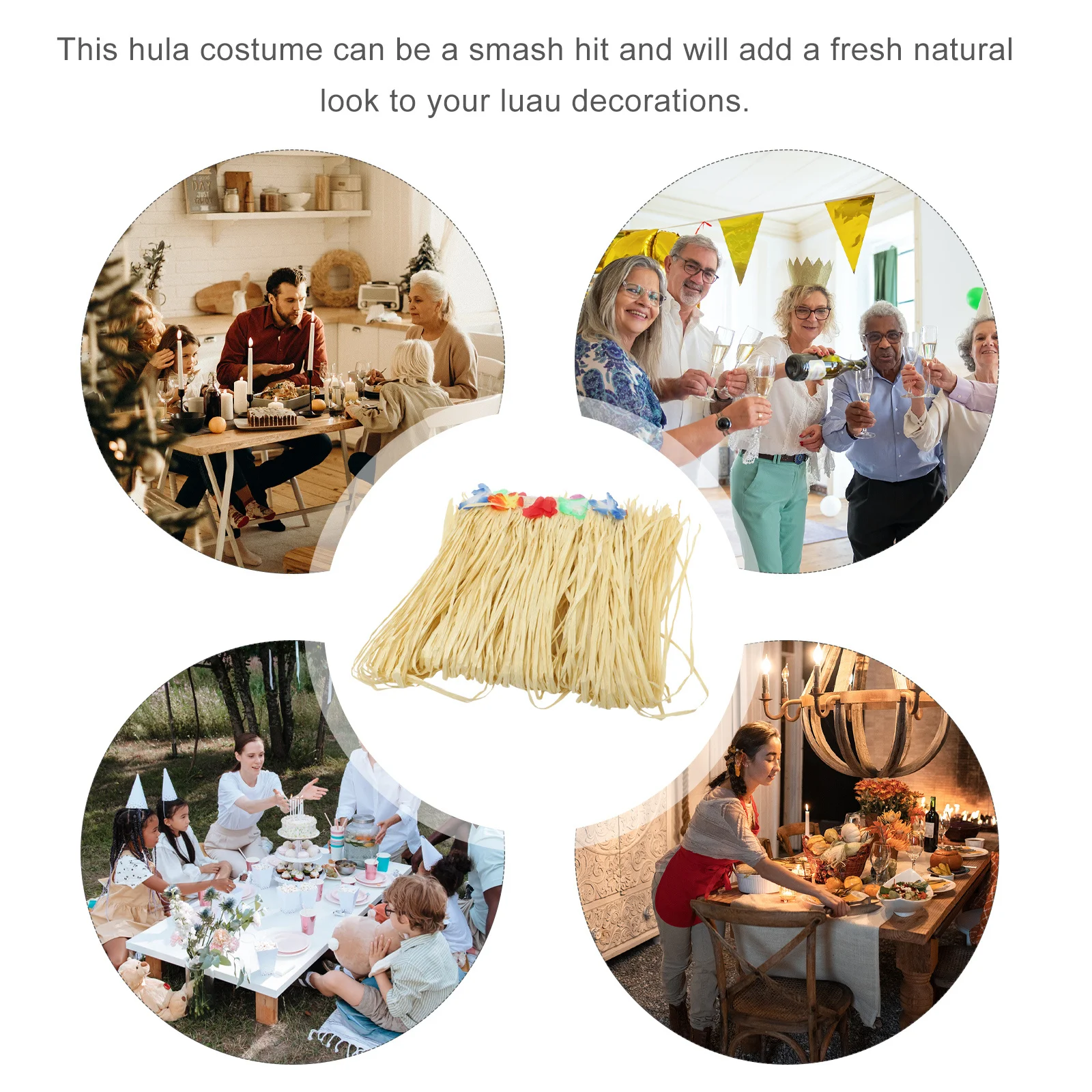 하와이안 훌라 스커트 라피아 댄스 드레스 조절 가능한 탄성 벨트 트로피컬 루아우 파티 공연 의상 풀 스커트 비치