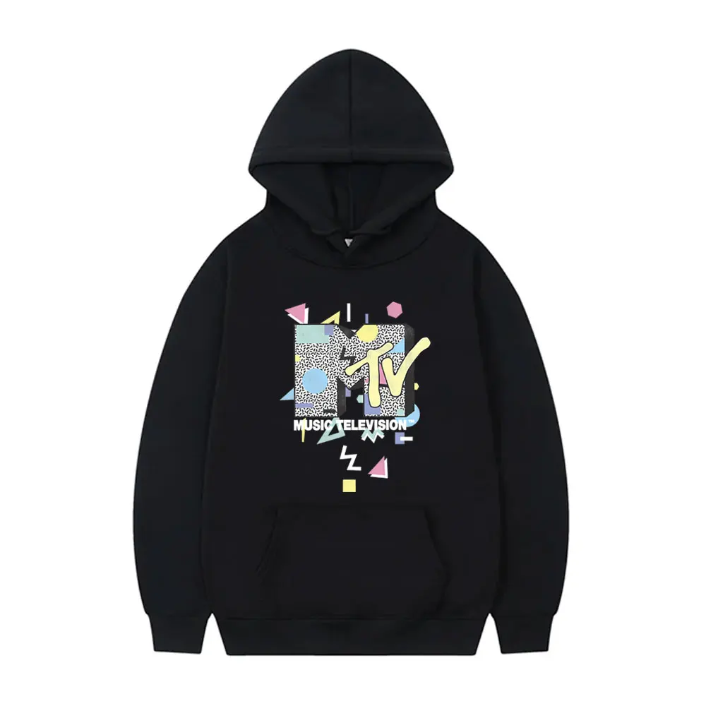 MTV Music Television Retro 90's Shape Design Logo Print Hoodie Men Women Casual Oversized Sweatshirt Male Fleece Cotton Hoodies