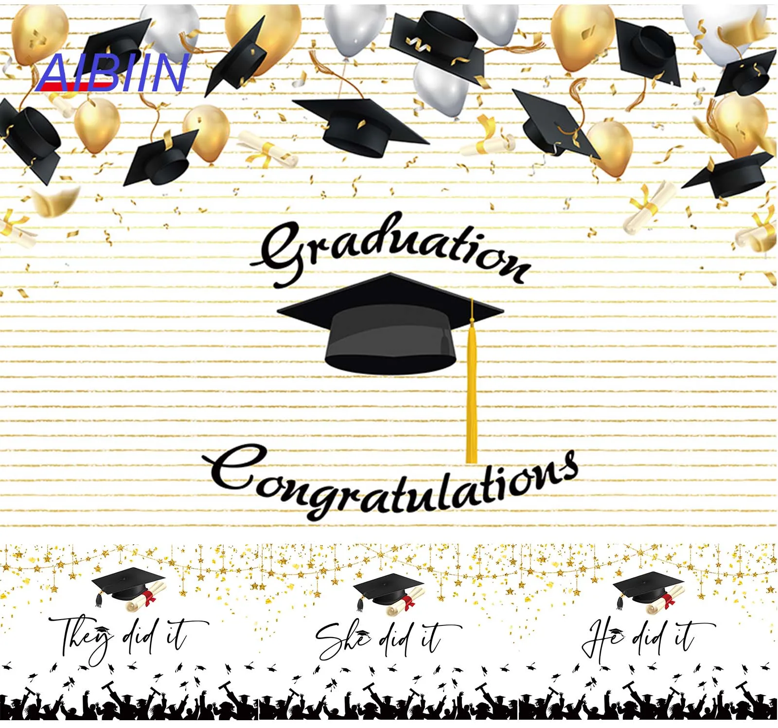 

AIBIIN Congratulations Graduation Backdrops He or She Did it Photography Background Prom Party Decor Graduate Portrait Photozone