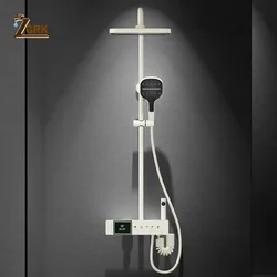 Bathroom Thermostatic Shower Set 5 Function Piano Shower Waterfall Spray Gun Grey Digital Display Cream White Shower System