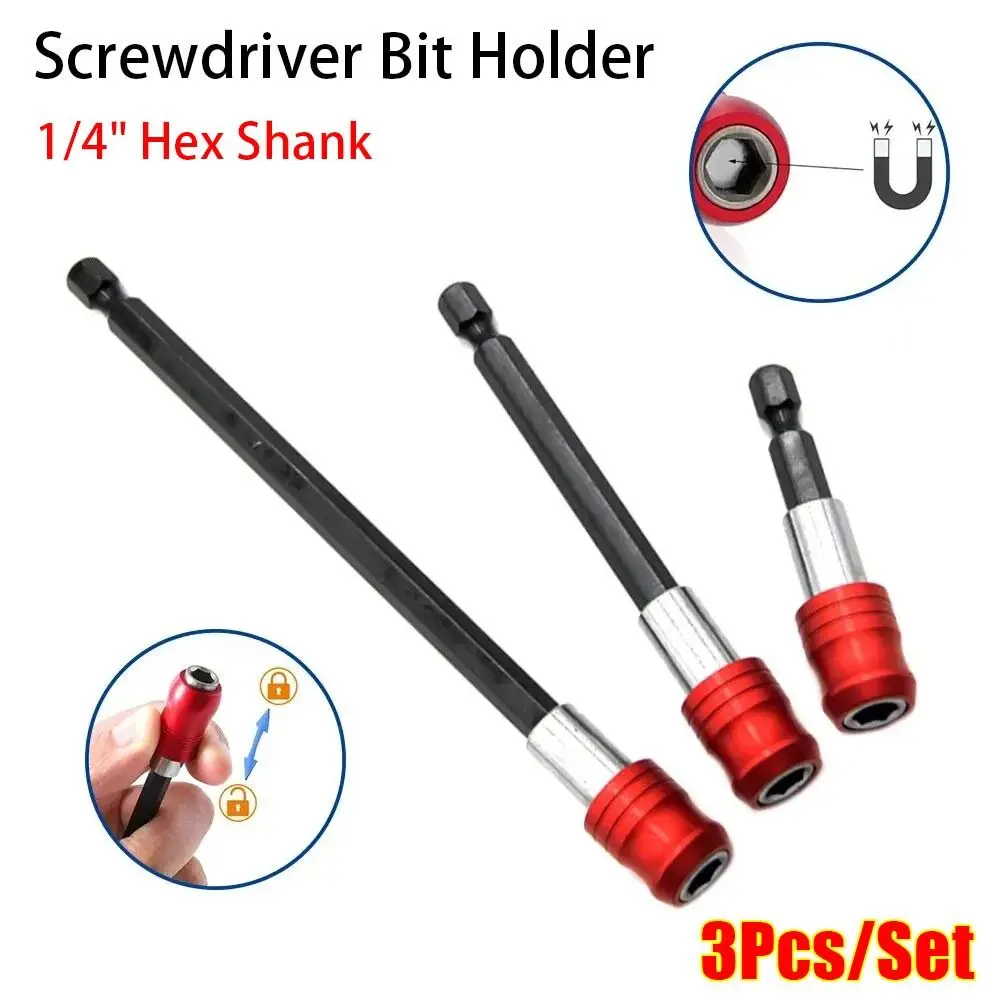 3Pcs/Set Electric Drill Screwdriver Bit Holder Quick Release 60/100/150mm Self-locking Extension Rod 1/4