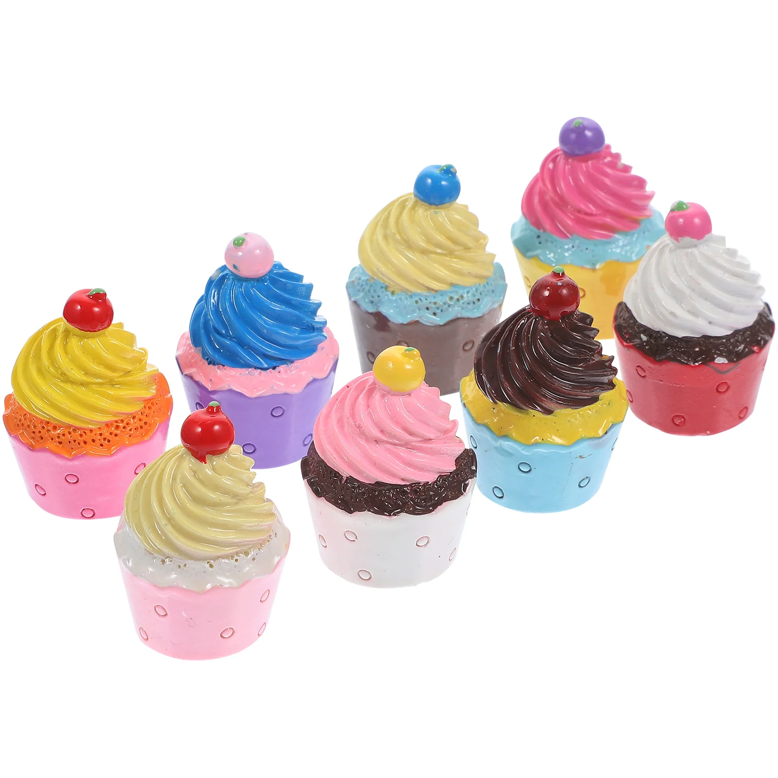 8 Pcs Resin Accessories Simulation Cake Keychain Charms Mini Cupcake Pendant DIY Crafts Ornaments Headdress for