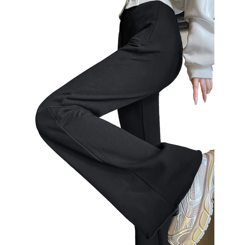 2025 Pantalones acampanados elásticos modernos para mujer, ropa informal de oficina adelgazante cómoda, color negro sólido