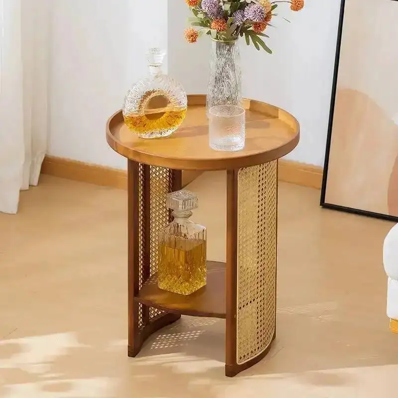 طاولة الغرفة المنزلية الروطان الجانب شقة النسيج، أريكة القهوة طاولة غرفة نوم بسيطة طاولة صغيرة المعيشة الشاي تخزين دائري
