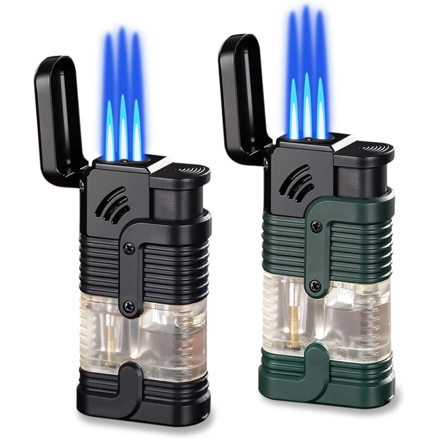 

Windproof Three Flame Cigar Inflatable Lighter Outdoor Butane Gas Square with Cigar Knife Portable Lighter Men's Gift