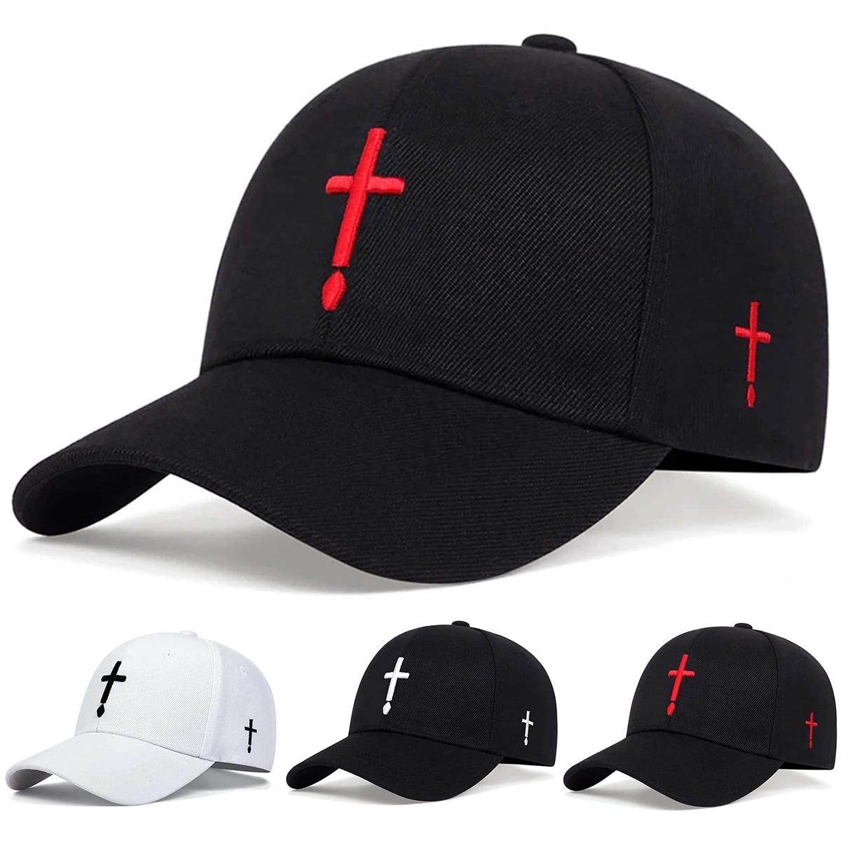 Unisex Einfache Baseballkappen mit Kreuz- und Wassertropfen-Stickerei für Frühling und Herbst, Verstellbare Freizeitmütze, Sonnenschutzhut – Detail 1