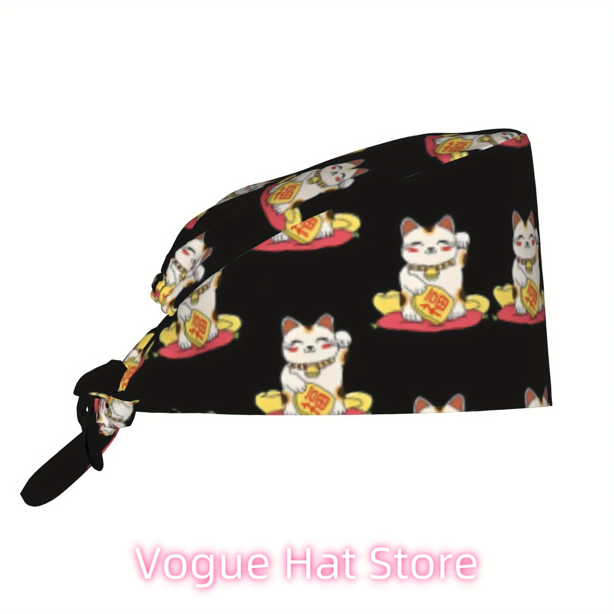 Cute Cap with Maneki-Neko - Adjustable Lightweight Work Cap Suitable for Nurses & Chefs, Unisex Workwear, Color Options (for Uni
