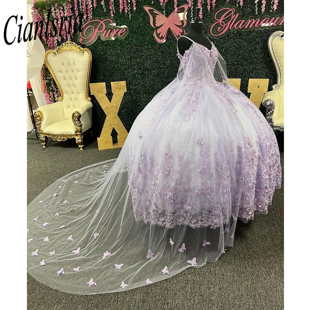 Vestido de quinceañera Lila, vestido de baile sin hombros con capas, dulce, 16 niñas, Princesa, 15 años