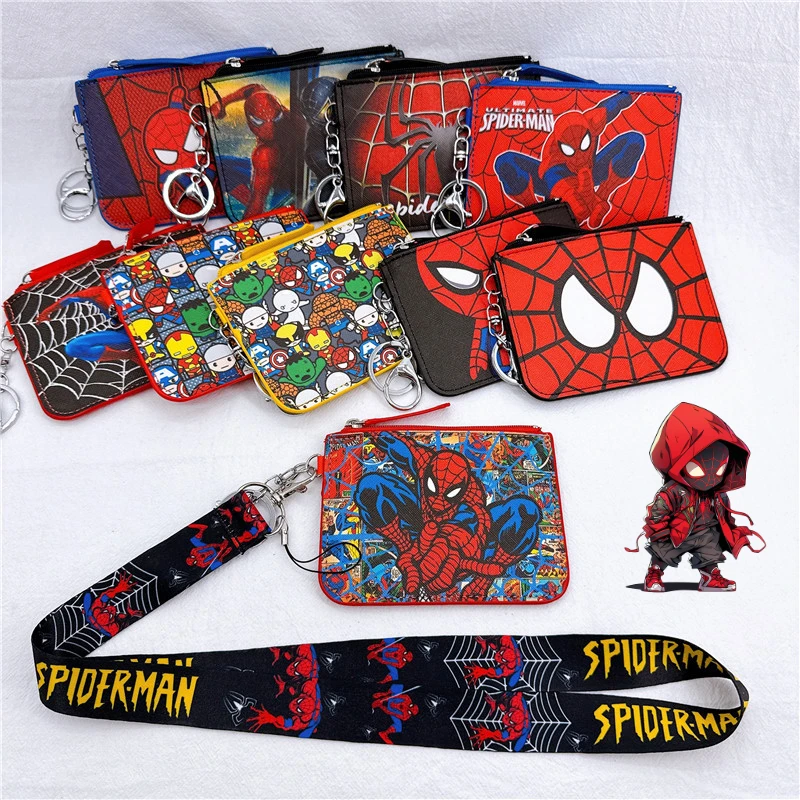 

Держатель для карт «Человек-паук» Marvel, чехол для монет со шнурком, мультяшная молния, чехол для карт, сумка, кошелек для карт в стиле аниме, карман с шейным ремешком
