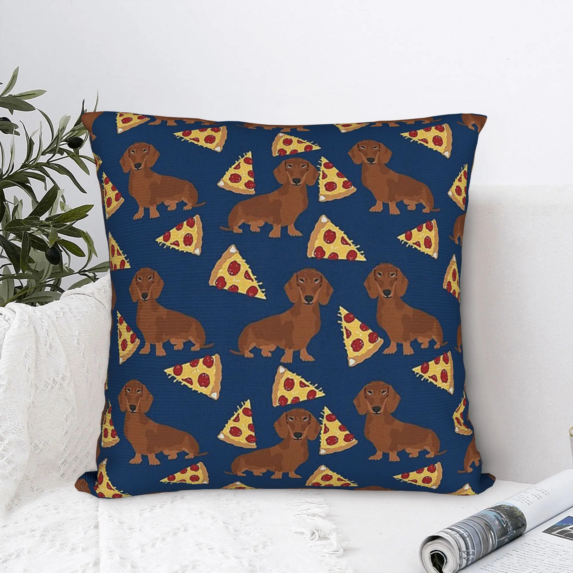 Dackel Liebe Pizza Hund Kissenbezug Druck Polyester Kissenbezug Dekoration Essen Lustige Kissenbezug Abdeckung Sofa Reißverschluss 45*45 cm