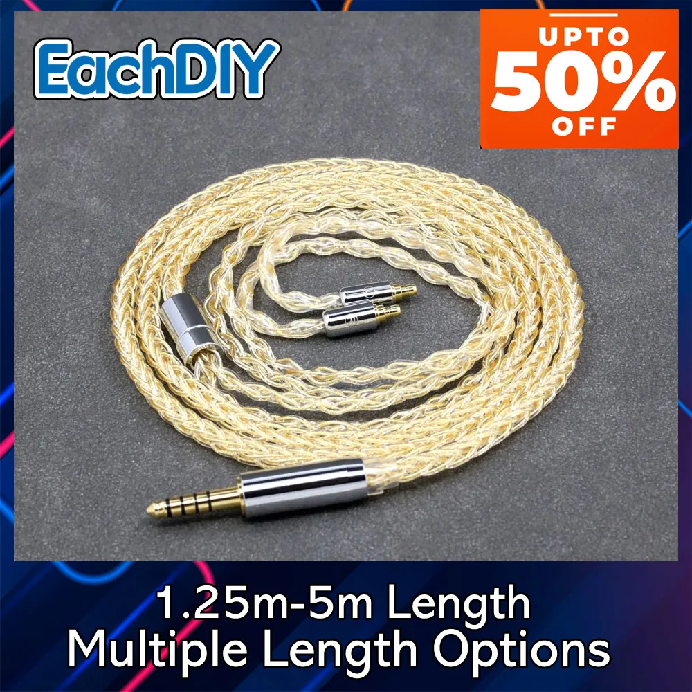 8-ядерный кабель для наушников из чистого серебра 925 карата с покрытием из 24-каратного золота для Sennheiser IE100 IE400 IE500 Pro 8813