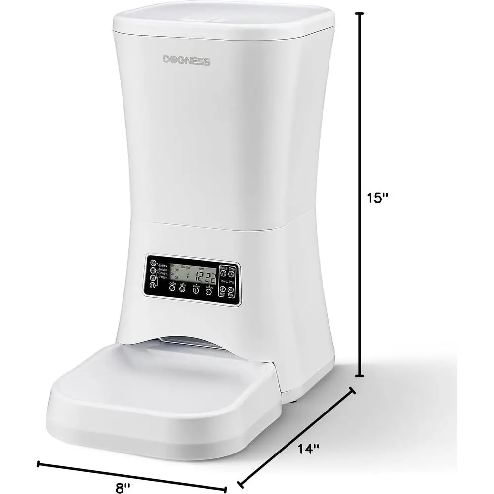 Mangiatoia automatica per cani di grandi dimensioni con timer, dispenser programmabile, controllo delle porzioni, registrazione vocale, batteria/spina (bianco)