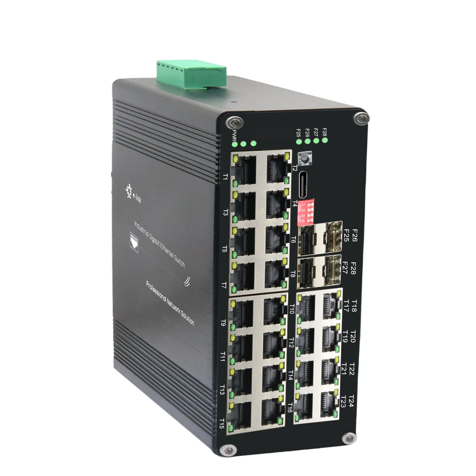 Industrial Managed L2+ 28-Port Gigabit (PoE) Fiber Switch, 24 10/100/1000T RJ45 Port, 4 1000Base-X SFP Slots, Ring Network, 720W